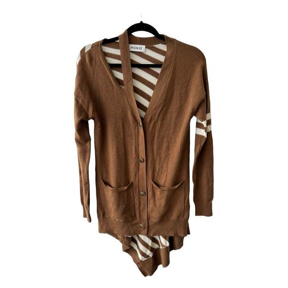 Monse Asymmetrical Cardigan Brown White Stripes Shoulder Cut Out Size Small - Picture 1 of 6